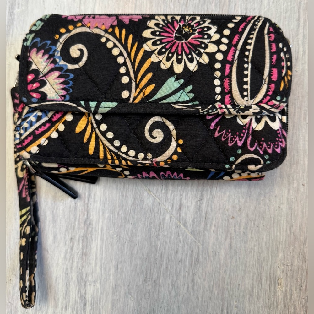 🌟Vera Bradley Retired Black Print Double Zippered Wallet Wristlet EUC